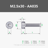 M2.5 Socket Head Cap Machine Screws (SHCS)