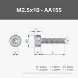 M2.5 Socket Head Cap Machine Screws (SHCS)