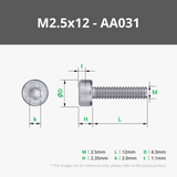 M2.5 Socket Head Cap Machine Screws (SHCS)