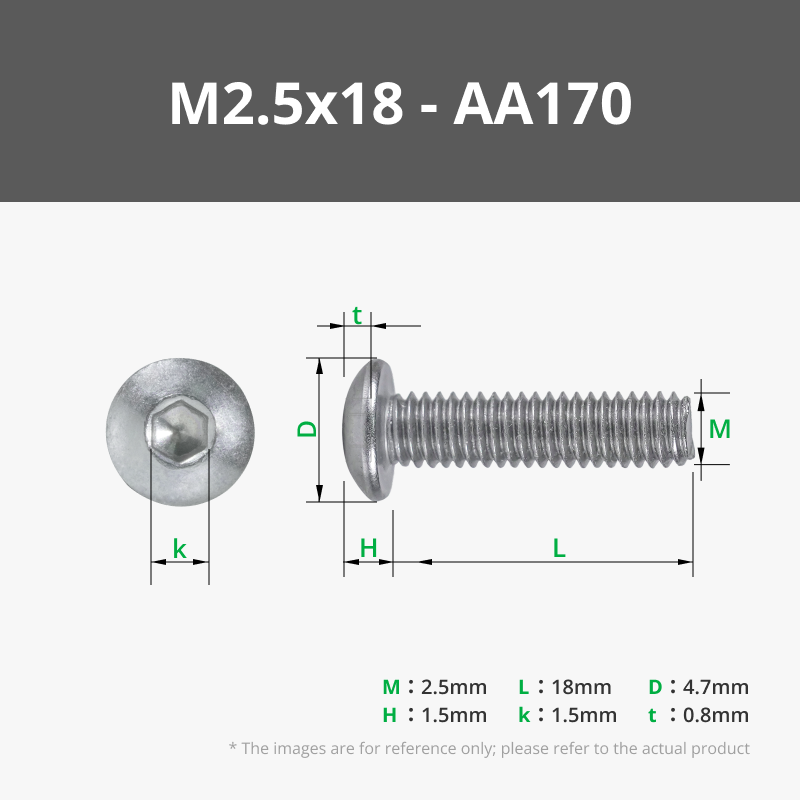 M2.5 Button Head Cap Machine Screws (BHCS)