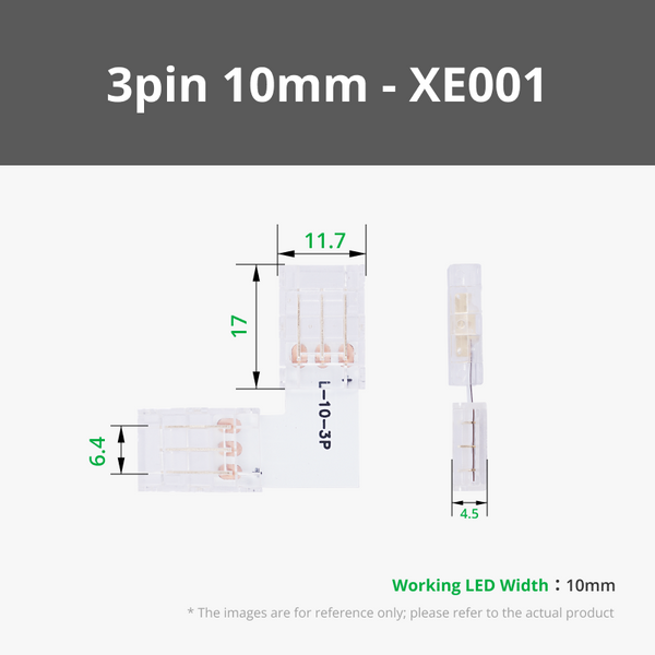 3-pin 10mm L-shaped LED Strip Connectors